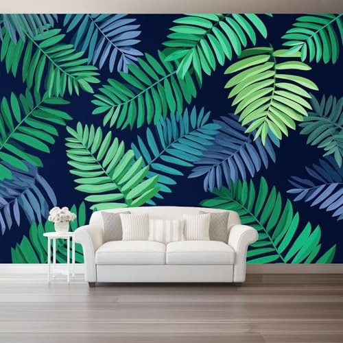 Fotomurales Trópicos Hojas Naturaleza Papel pintado tejido no tejido decoración Pared decorativos 250 x 175 cm Murales Tv Fondo Pared Dormitorio Murales Pared Dormitorio Verde oscuro