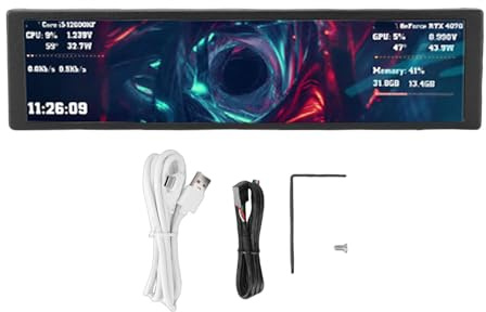 Yanmis Monitor Secondario da 9,2 Pollici, Mini Monitor FHD IPS 1920x462 Tema Video Dinamico PC GPU Pannello di Visualizzazione della Temperatura della CPU per Computer Portatile Vince (BLACK)
