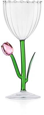 Ichendorf Milano Calice Ottico Tulipano Rosa, Collezione Botanica, 28 cl, Vetro Borosilicato, Fatto a Mano
