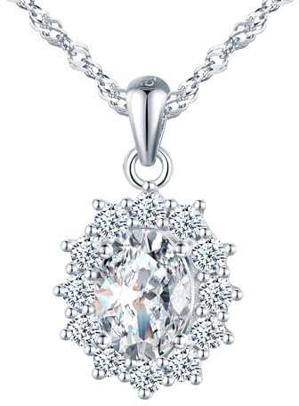 CPSLOVE Collana di Pietre Preziose per Donna, Collane Ciondolo in Argento 925 con Zirconi Ovali, Brillante e Antialergica, Gioielli Moda da Matrimonio e Quotidiano