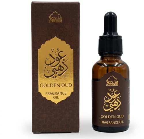 Golden Oud Fragrance Oil by Dukhni | 30ml Arabic Oud Diffuser Oil for Home | Premium Oud Essential Oil for Electric Burner, Oil Diffuser, Humidifier | Aromatherapy, Long-Lasting Fragrance, Islamic Gifts