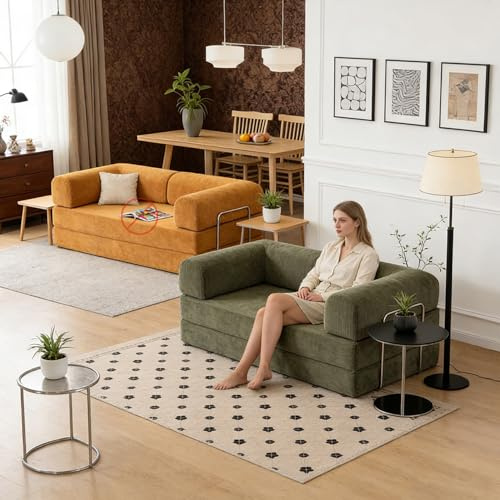 Rytgdxss Schlafsofa,Bodensofa,Boneless Couch,Klappsofa,Kompressionssofa ohne AufbauKein Aufbau nötig Compressed Sofa in Box(Dunkelgrün) L:200cm