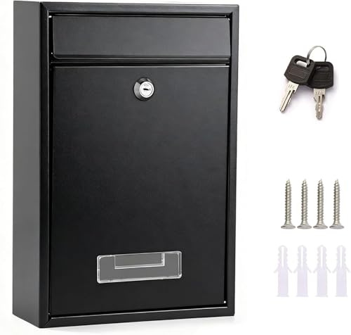 Wall Mount Post Boxes, Locking Mail Box, Large Mailbox with Key Lock, Security Mail Box for House, Safe Key Drop Box, Post Box, Steel Cash Drop Box for Home Office School