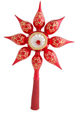 Christbaumspitze glänzend rot mit Dekor, 30 cm in hochwertiger Geschenkbox