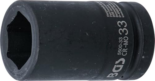 BGS 5500-33 | Kraft-Steckschlüssel-Einsatz Sechskant, tief | SW 33 mm | Antrieb Innenvierkant 25 mm (1) | Länge 90 mm | Chrom-Molybdän-Stahl | phosphatiert | für Hand- und Schlagschrauberbetrieb