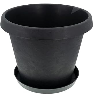 HRB Pflanzkübel Linea, Blumenkübel, Pflanztopf, anthrazit 15 L Volumen Blumentopf mit Struktur aus Kunststoff rund, Pflanzkübel groß außen und innen Made in Germany (Rund 15 Liter)