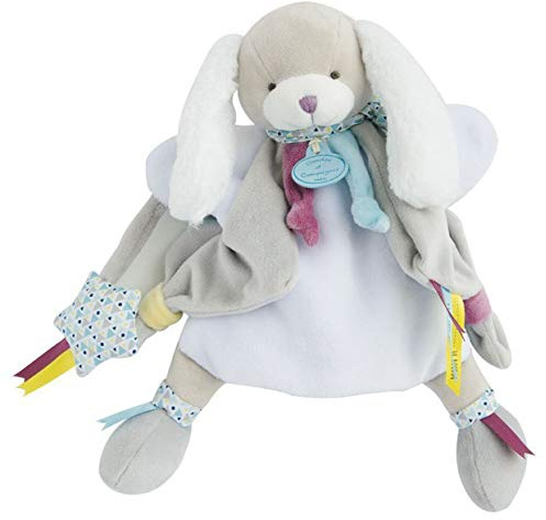 DOUDOU ET COMPAGNIE- Marionnette Doudou Peluche Chien - 28 cm - Gris - Collection Toopi - Idée Cadeau Naissance - Jouet Éducatif Interactif Amusant - Garantie Doudou Perdu - DC3082