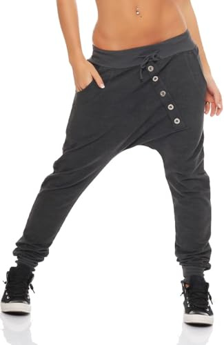 Malito Donna Pantaloni Sweatpants Baggy Chiusura con Bottoni 7398 (Grigio Scuro)