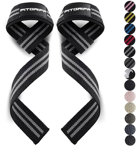 Fitgriff® Lyftremmar – vadderade tyngdlyftande handledsremmar för kroppsbyggande, viktträning och fitness – för män och kvinnor – svart/grå