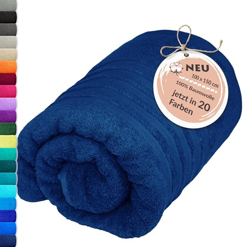 Lashuma Handtuch groß 100x150 cm, London saugstarkes XXL Frottee Duschtuch Blau - Marine