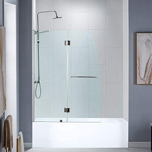 Woodbridge MTDB4958-B, Frameless Hinged Bathtub Shower, 5/16 Tempered Panel, 48 W x 58 H Tub Glass Door in Brushed Nickel Finish, Include Support Bar, 49 x 58