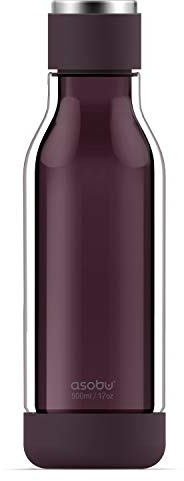 asobu Inner Peace Glass and Tritan Encased Travel Water Bottle with Silicone Bumpers 17 Ounce (Burgundy)