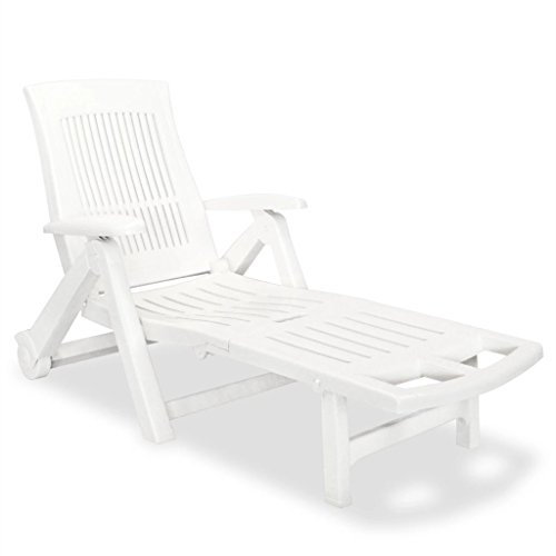 yorten Sonnenliege Liege Gartenliege mit Fußablage Kunststoff Klappbar 72 x 195 x 101 cm (B x T x H) Weiß
