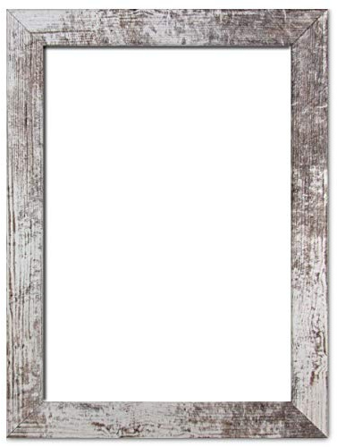 Holzwerkstoff Bilderrahmen Carla 40 x 60 cm mit weißer Rückwand 60x40 cm, hier Weiß Vintage mit Kunststoffglas Antireflex 1mm