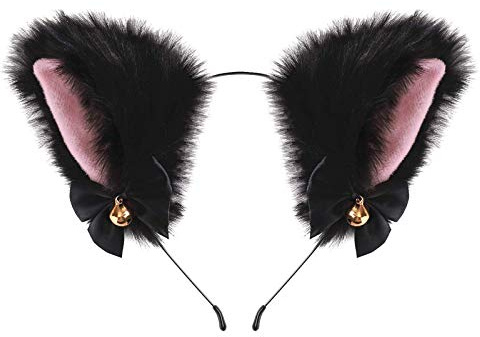 Bandeau oreilles de chat, bandeau oreille de chat, clip oreilles Neko, cosplay oreilles de chat, bandeau cosplay oreilles de renard filles femmes et enfants (noir + rose)