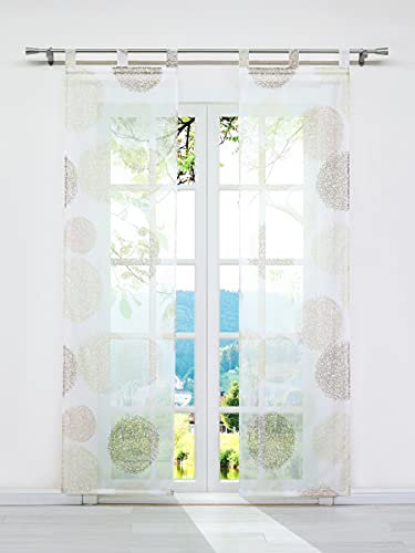 ESLIR Schiebegardinen Set 2er Flächenvorhänge Gardinen mit Schlaufen Schiebevorhang Transparent Vorhang mit Zweige Muster Voile Sand BxH 57x145cm 2 Stück