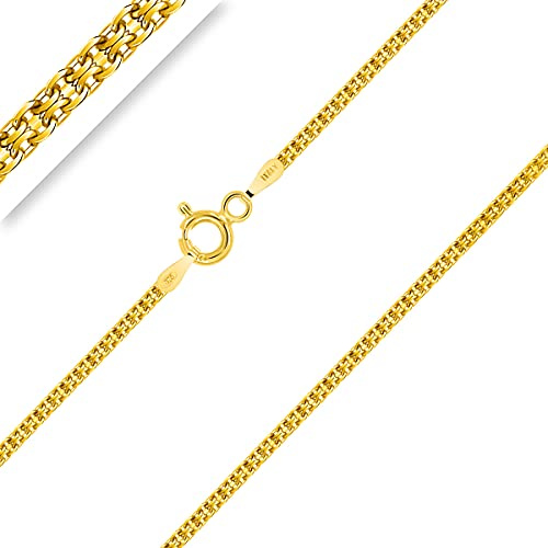 Planetys - Cadena de malla Bismarck con diamantes, plata 925/1000, chapada en oro amarillo, 18 quilates, ancho 1,8 mm, 40-45-50-55-60-65-70 cm, Plata esterlina