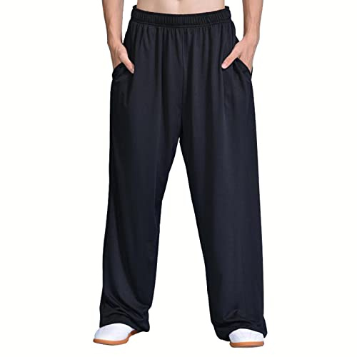 VIRACIN Kung Fu Pants Tai Chi and Wing Chun Bottoms for Women and Men Sport Trousers Light and Smooth Martial Arts Pants,Black-S