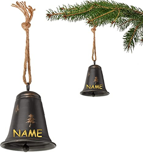 alles-meine.de GmbH 2 Stück große - Metall Glocken/Klingeln - 14 cm - inkl. Name - wetterfest - Winter & Weihnachten - zum Aufhängen & Hintellen - Deko - Glöckchen Klocken Ji..