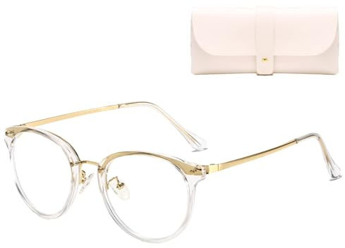 Cleoxyge Blaulichtfilter Brille Damen/Herren Metallrahmen UV400 Schutz | Ohne Sehstärke Schutz vor blauem Licht ideal für Gaming Büro und Alltag inklusive Etui und Brillenputztuch