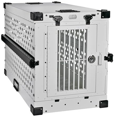 K9 Kennel Boss Robuste, vollständig zusammenklappbare, pulverbeschichtete Aluminium-Hundebox, Größe M, Weiß