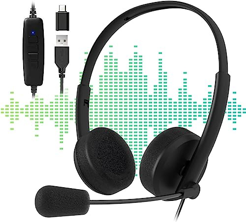 Venker Cuffie USB con microfono per PC e laptop, jack da 3,5 mm con cancellazione del rumore, cuffie da ufficio per PC, laptop, auricolari USB multiuso per call center, Skype, webinar, ufficio, affari