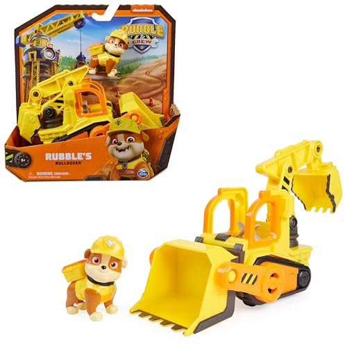 Rubble & Crew, Veicolo da lavoro di Rubble, Bulldozer giocattolo con parti mobili e personaggio da collezione, giocattoli per bambini dai 3 anni in su