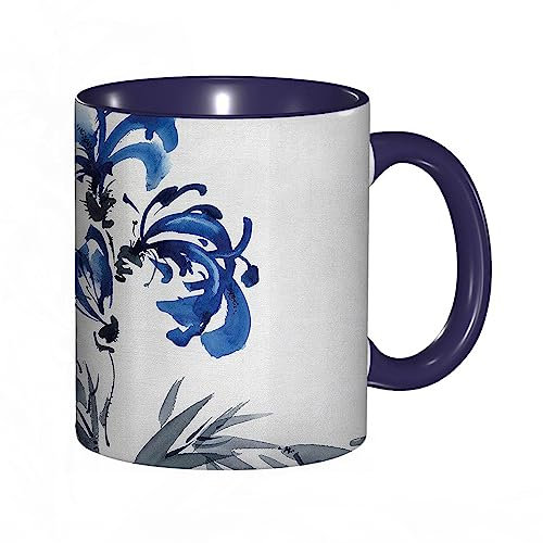 RFSHOP Taza de café oriental acuarela oriental patrón floral efecto trazo pintado a mano 11 onzas taza de té de cerámica con asa para el hogar, oficina, Navidad, cumpleaños