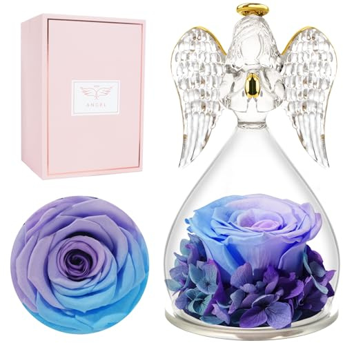 Miofula Preserved Real Rose Gifts for Women,Forever Rose in Glass Angel Birthday Gifts for Women,Eternal Rose Flowers Anniversary Day Gifts for Her,Gifts for Mum Girlfriend Wife Christmas Mothers Day