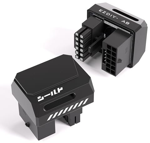 EZDIY-FAB PCIe 5.1 Adapter-600W 12+4pin,16pin 12VHPWR GPU Stecker,12V-2x6 GPU Adapter,Rechter 180 Grad Winkel-Kompatibel mit RTX 3090Ti,4070Ti,4080,4090 GPUs-STD Typ,Schwarz,1Pack