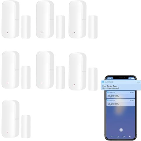 7xWiFi Smart Türsensor, Tür-Fenstersensor – für Tuya drahtloser Türfenster Sensor Alarm App Push Benachrichtigungen, kabelloser Fensterkontakt-Sensor für Heimsicherheit und Smart-Home-Automatisierung