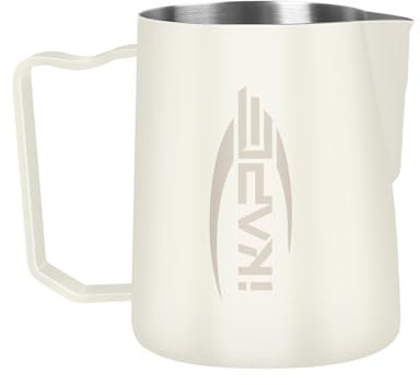 IKAPE Espresso Milk Pitcher, Espresso Steaming Pitcher with Sharp Spout for Espresso Barista Tool, 20.3 oz / 600ml Milk Frothing Jug (White)