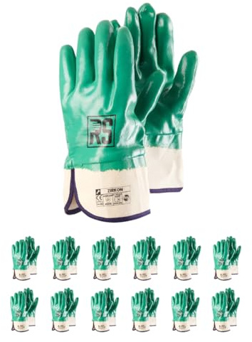 RS ZIRKON/Nitrilhandschuhe/Arbeitshandschuhe aus Nitril/Schützender Nitrilbeschichtet/Größe 10, 12 Paar/Grün Weiß/Montagehandschuhe/Handschuhe Arbeitshandschuhe/Schutzhandschuh