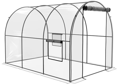 Outsunny - Invernadero de jardín, túnel, superficie de suelo, 6 m², 3 x 2 x 2 m, marco tubular reforzado, puerta con cremallera, 2 ventanas enrollables, transparente