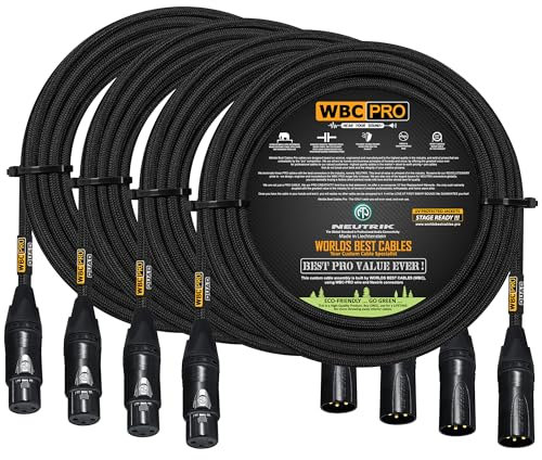 4 Units - 18 Foot - WBC-PRO-Quad Ultra-Silent Ultra-Flexible Balanced Star-Quad Cable with Neutrik Male & Female XLR Plugs & Black Tweed Jacket