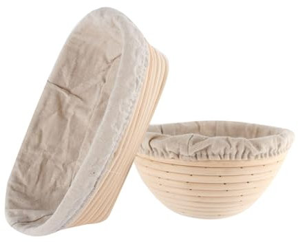 Maritown Banneton Proofing Basket Set of 2, Natural Rattan 21cm Round + 25cm Oval Sourdough Proving Baskets Bread Proofing Basket with Cloth Liner for Bread Making Kitchen Baking Tools