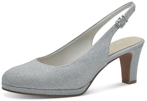 MARCO TOZZI Damen Slingpumps mit Blockabsatz Elegant, Silber (Silver), 38 EU