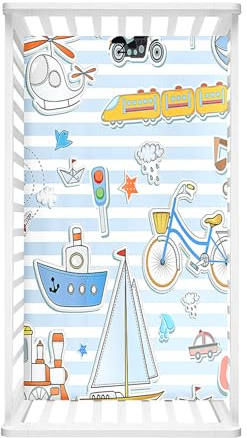 Morbuy Spannbettlaken Babybett, Autodruck Spannbettlaken Kinderbett, Mikrofaser Spannbettlaken für Kinderbett, Stubenwagen Bezug Kinderwagen Matratzenbezug für Neugeborenes (Boote,140x70cm)