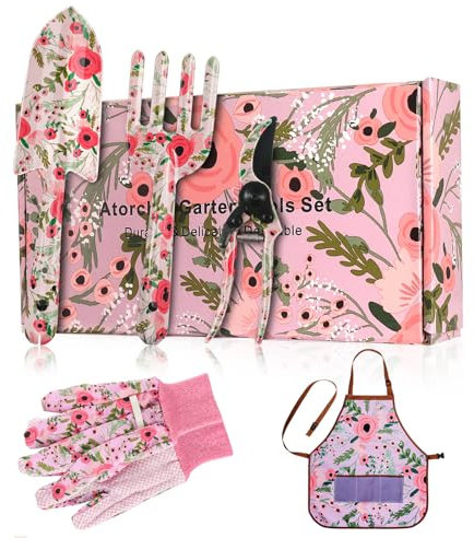 Atorcher Ensemble d'outils de jardinage, 5 pièces, cadeaux d'anniversaire pour maman, grand-mère, épouse, meilleurs amis, cadeaux de jardinage pour 50e, 60e, 70e anniversaire, retraite, Noël, rose