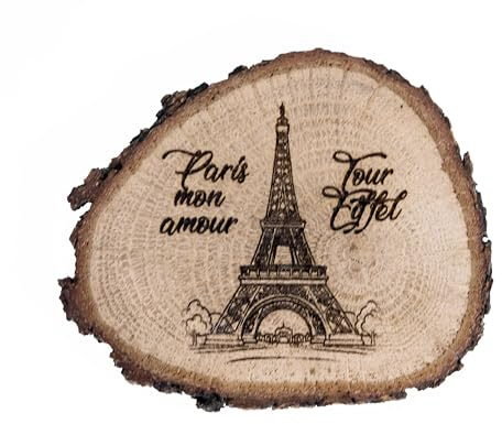 Dekorativer Magnet auf Holzscheite mit Pariser Eiffelturm 6,5 x 7,5 cm, France mon amour (Eiche)