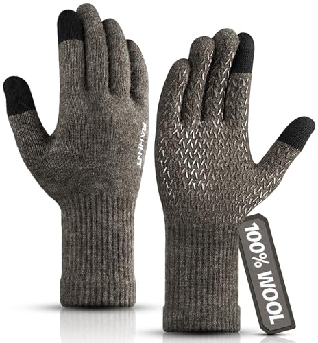 Rahhint Wolle Thermohandschuhe Herren Damen Touchscreen Winterhandschuhe Warme Anti-Rutsch Strickhandschuhe mit Nickerchenfutter für Laufen Radfahren Autofahren Arbeiten Outdoor Geschenk