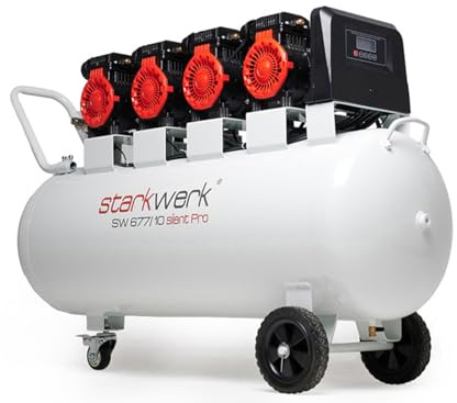 Starkwerk Flüsterkompressor Druckluftkompressor Silent Kompressor SW 677/10 Pro ölfrei 400 Volt - 10 Bar - 150 Liter Kessel inklusive Druckminderer und Wasserabscheider