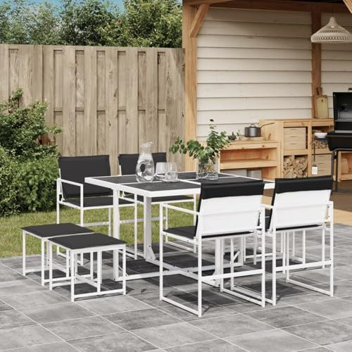 Homgoday Set da pranzo da giardino 9 pezzi con cuscini in textilene bianco, sedia tavolo cucina esterno terrazza patio balcone mobili