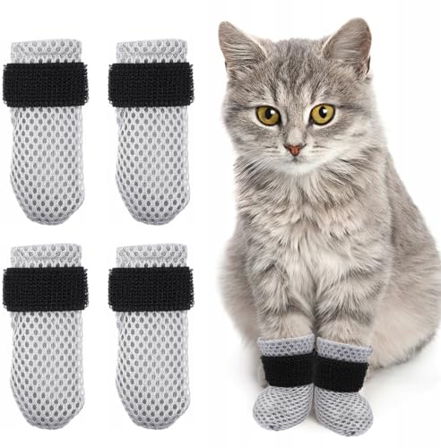 IKOPFLN 4 pzs Protectores de uñas para perros,gatos,Guantes para gatos a prueba de arañazos,Protector ajustable de malla para uñas de gato,Cortauñas de malla para gatos Mascotas Baño