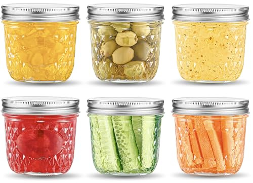 Danmu Art 300ml Glass Jars with Screw Top Lids,6 Pack Mini Mason Jars | Airtight & Leak Proof,Ideal for Jam,Pickles,Sauces,Spices,Yogurt Pudding,Food Storage & Meal Prep,Vintage Diamond Pattern