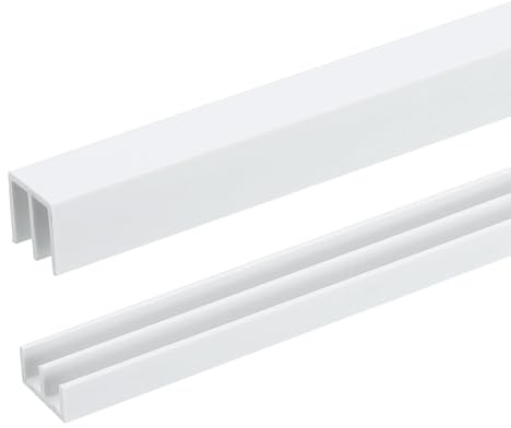 sourcing map 4Set White Plastic Sliding Door Track, Sliding Glass Window Track for 1/8 Thick Panels, for Closet Glass Cabinets Door Track (3Ft Long)
