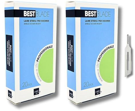 Lame Sgorbia per Podologia Best Blade – 40 Lame Sterili Monouso (2 Confezioni da 20) Professionali per Pedicure, Rimozione Calli e Cura Piedi (Size 1)