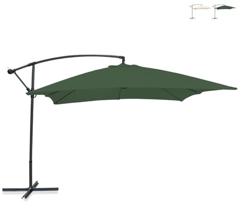 Ombrellone lampara da Giardino Verde 3x3 m, in Acciaio al Carbonio, 8 Stecche rinforzate, Apertura con manovella, Kios Esté
