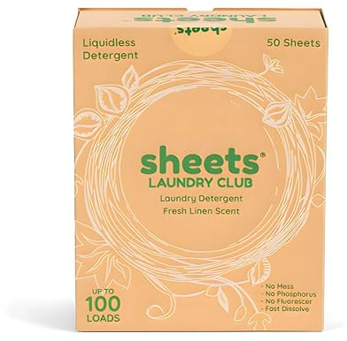 Sheets Laundry Club Laundry Detergent Sheets, 50 Pack (Up to 100 Loads) - Fresh Linen Scent - New Liquidless Technology, Travel Essential Cleaning Supplies