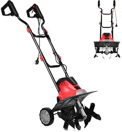 SOARS Motozappa Elettrica 1200W, Larghezza 35 CM, Profondità 22 CM, Ruote Pieghevoli & Altezza Regolabile, Doppia Sicurezza, Zappatrice Elettrica per Serra, Giardino, Campo, Cortile (4 Lame)
